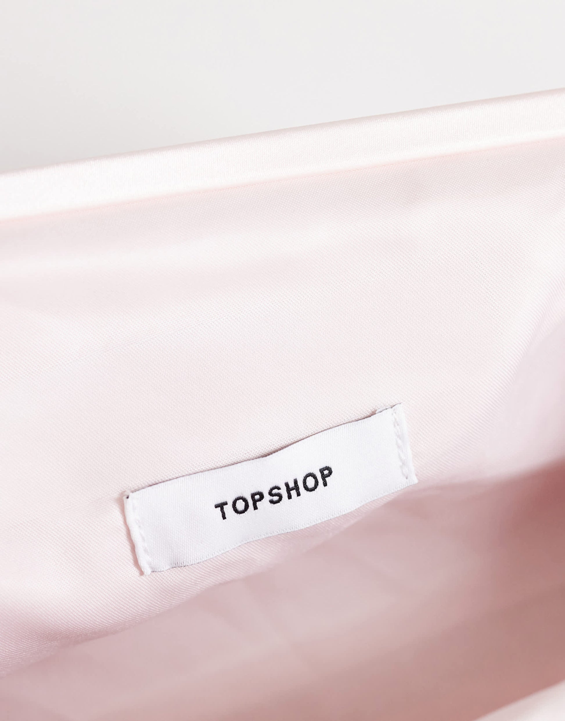 Topshop Anna medium angular clutch bag in pale pink satin