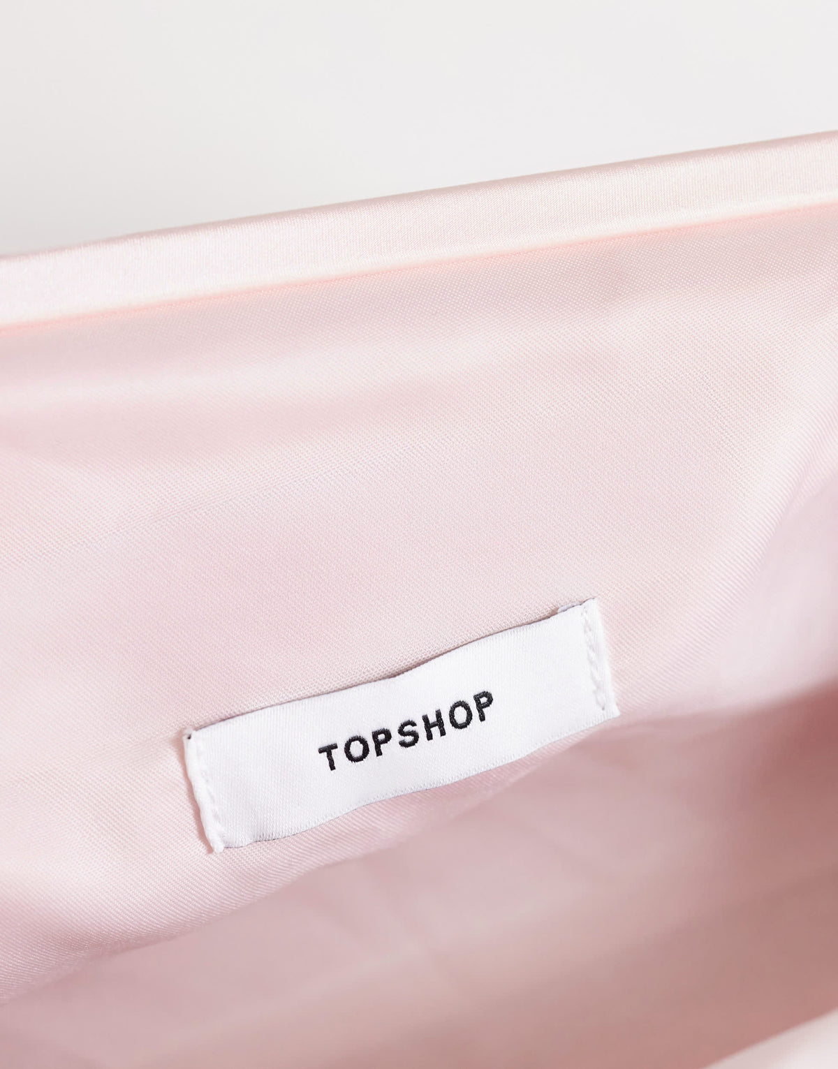 Topshop Anna medium angular clutch bag in pale pink satin