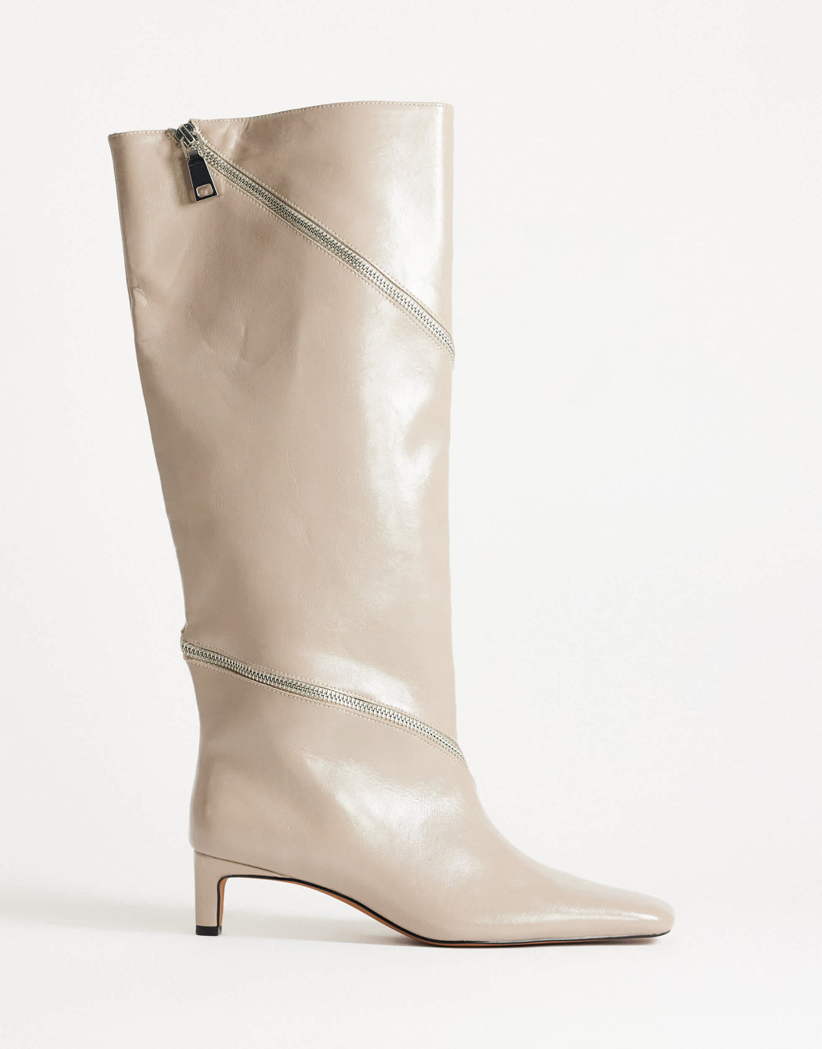 Topshop Tao zip detail knee high boot in mushroom