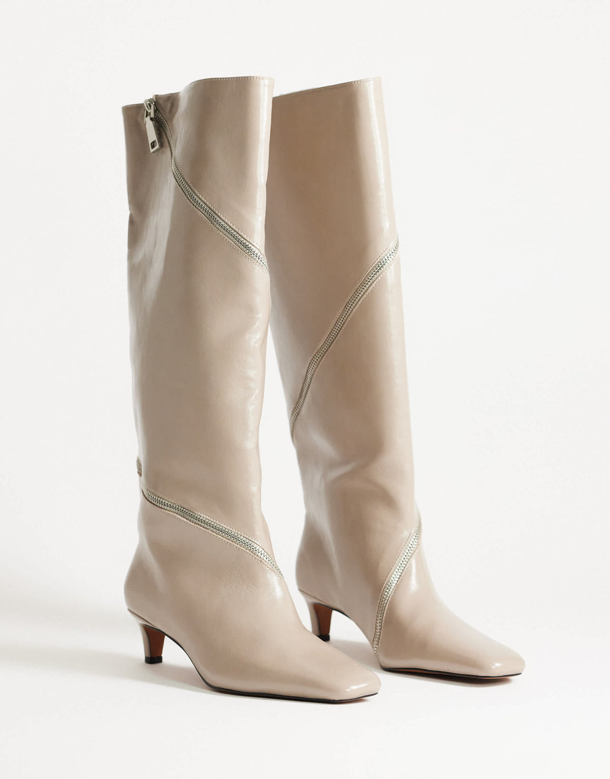 Topshop Tao zip detail knee high boot in mushroom