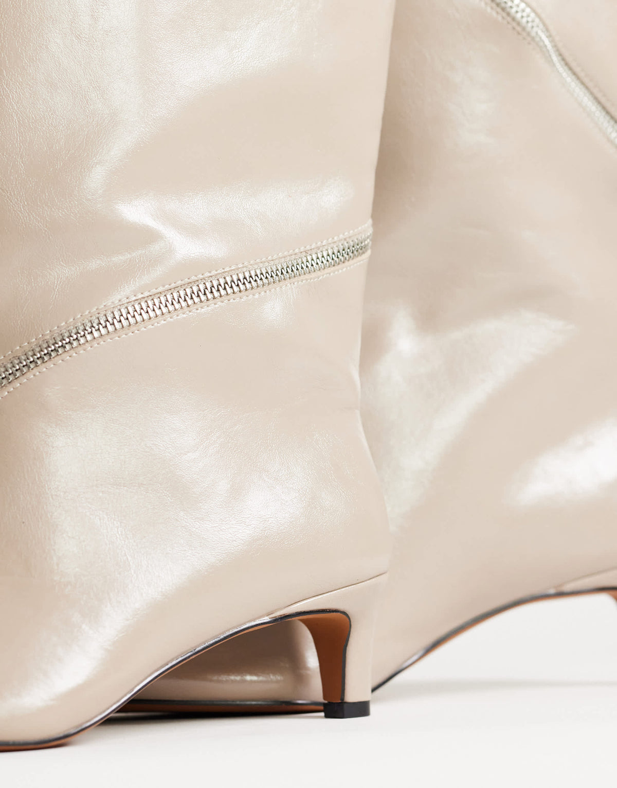 Topshop Tao zip detail knee high boot in mushroom