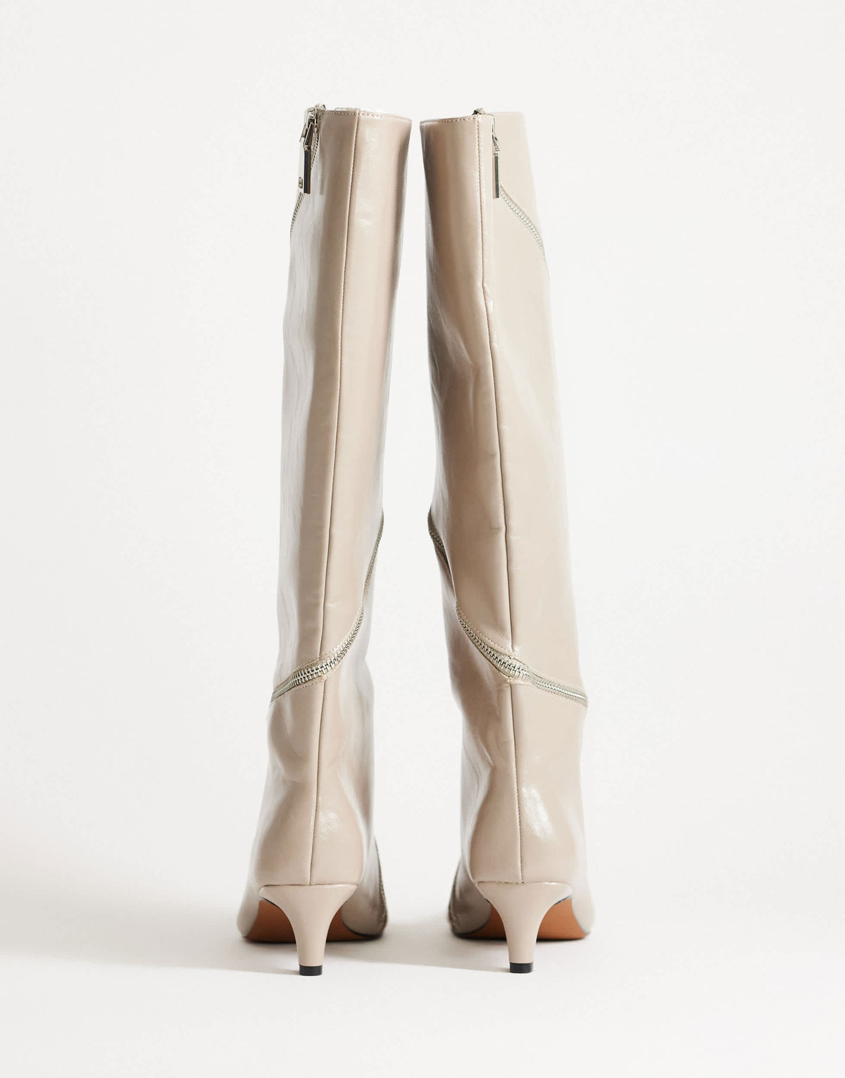 Topshop Tao zip detail knee high boot in mushroom