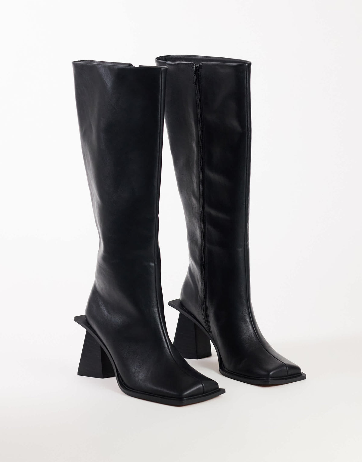Topshop Tabitha extended rand knee high heeled boot in black