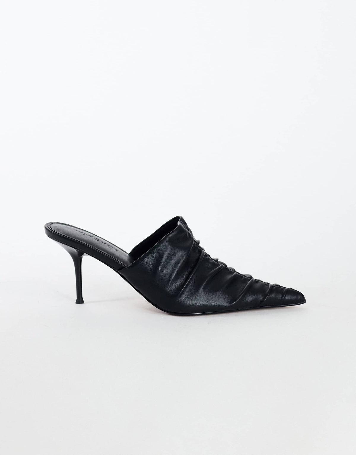Topshop Ansel ruched pointed mid heel court shoe in black