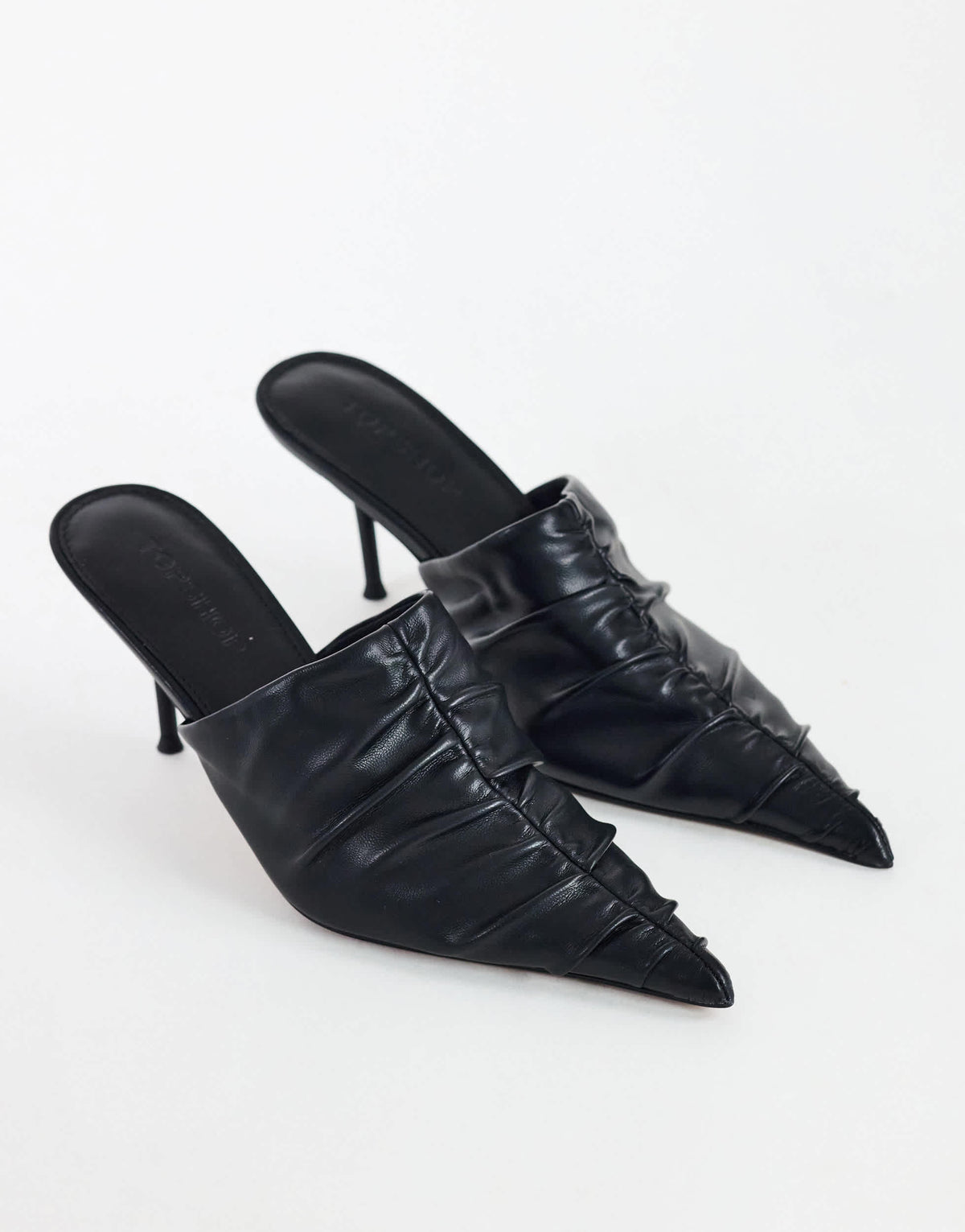 Topshop Ansel ruched pointed mid heel court shoe in black