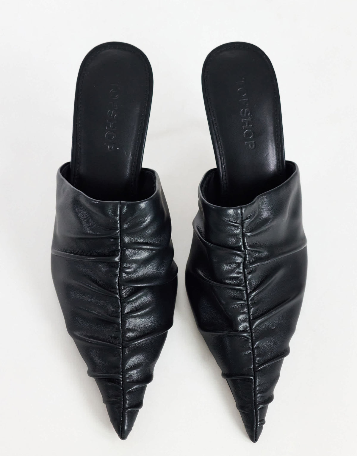 Topshop Ansel ruched pointed mid heel court shoe in black