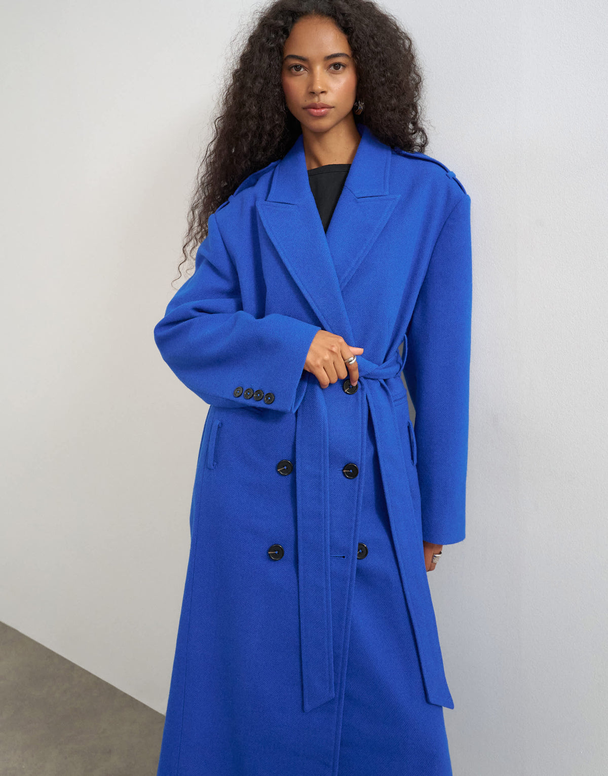 Topshop long line formal coat in blue
