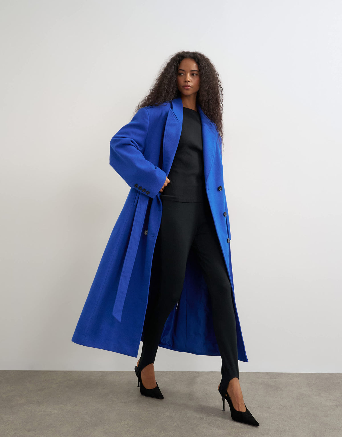 Topshop long line formal coat in blue