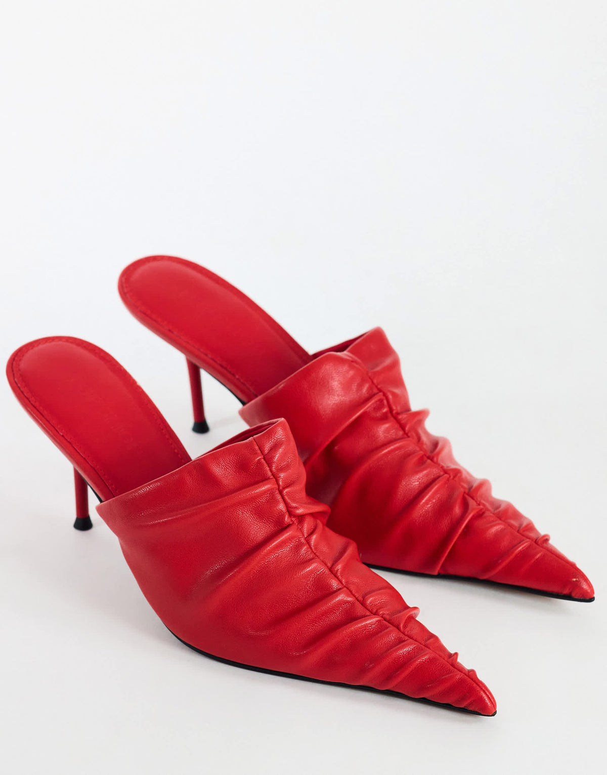 Topshop Ansel ruched pointed mid heel court shoe in red