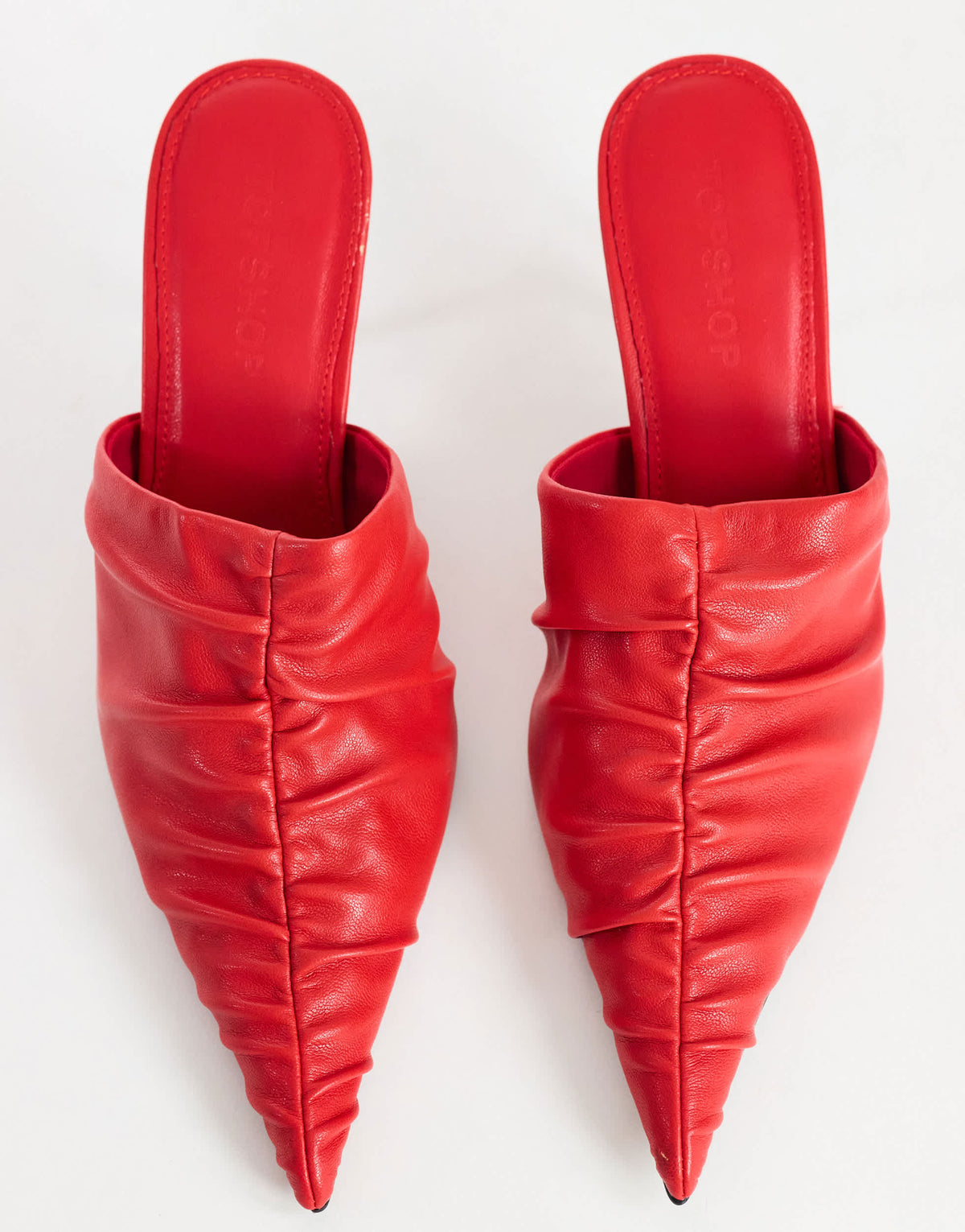 Topshop Ansel ruched pointed mid heel court shoe in red