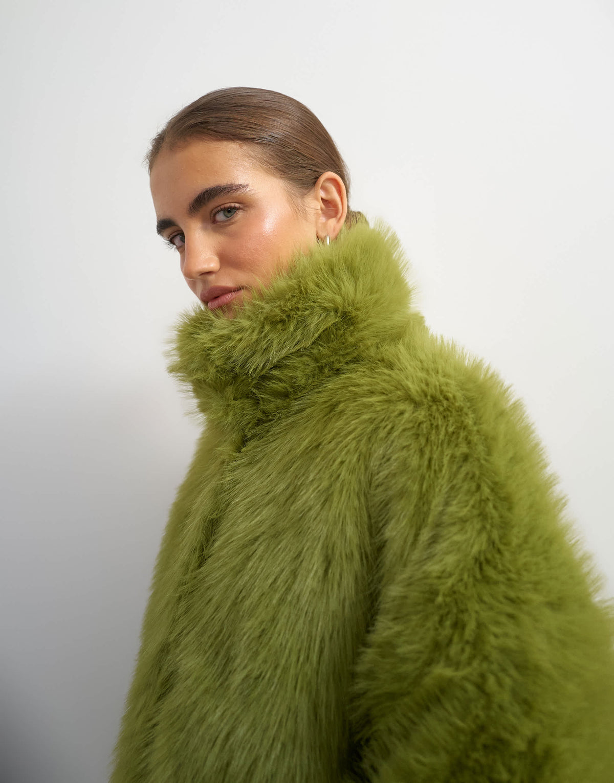 Topshop faux fur midi coat in green