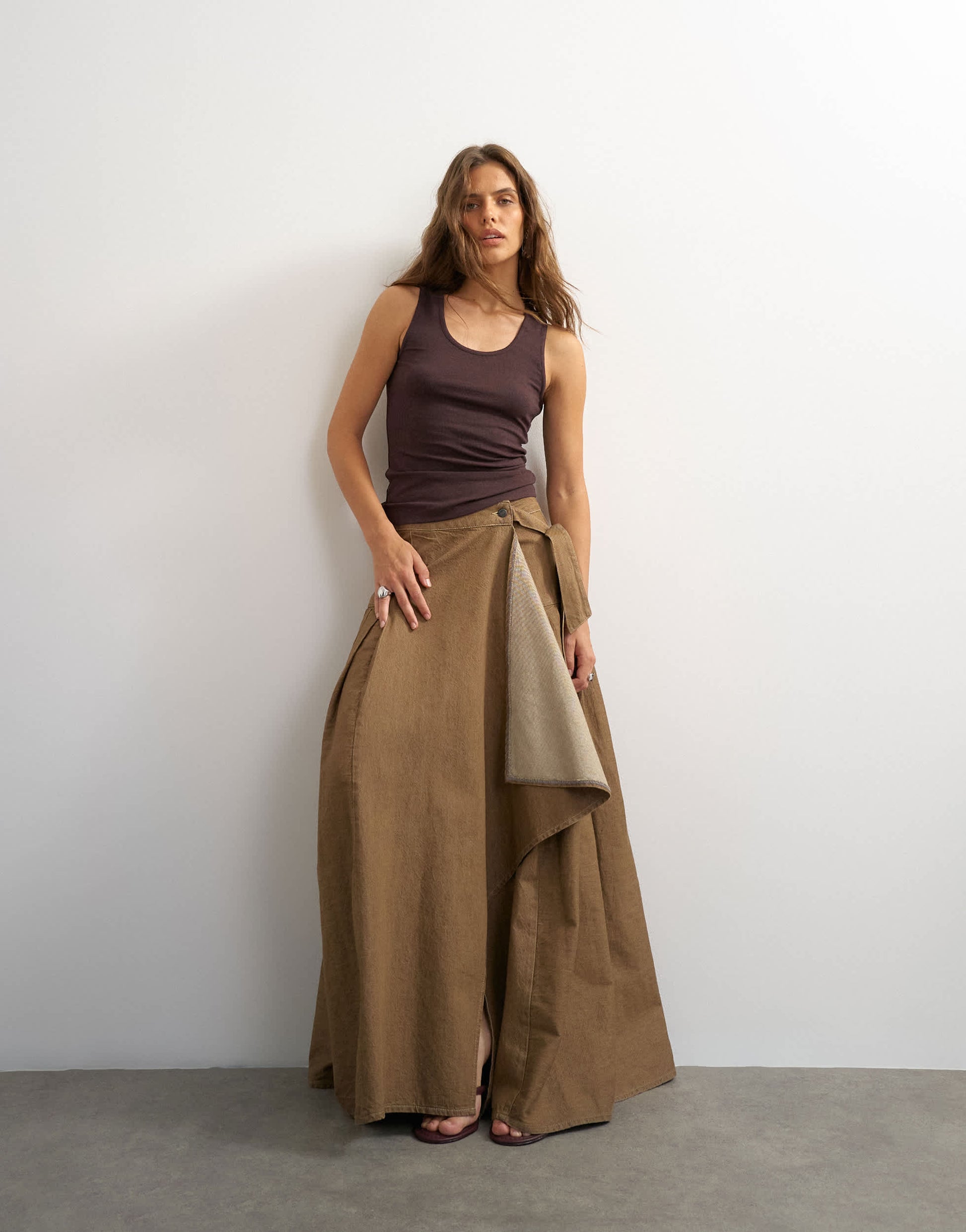 Topshop X Cara scoop neck semi sheer tank top in brown