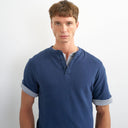 Topman relaxed fit linen mix henley t-shirt in navy