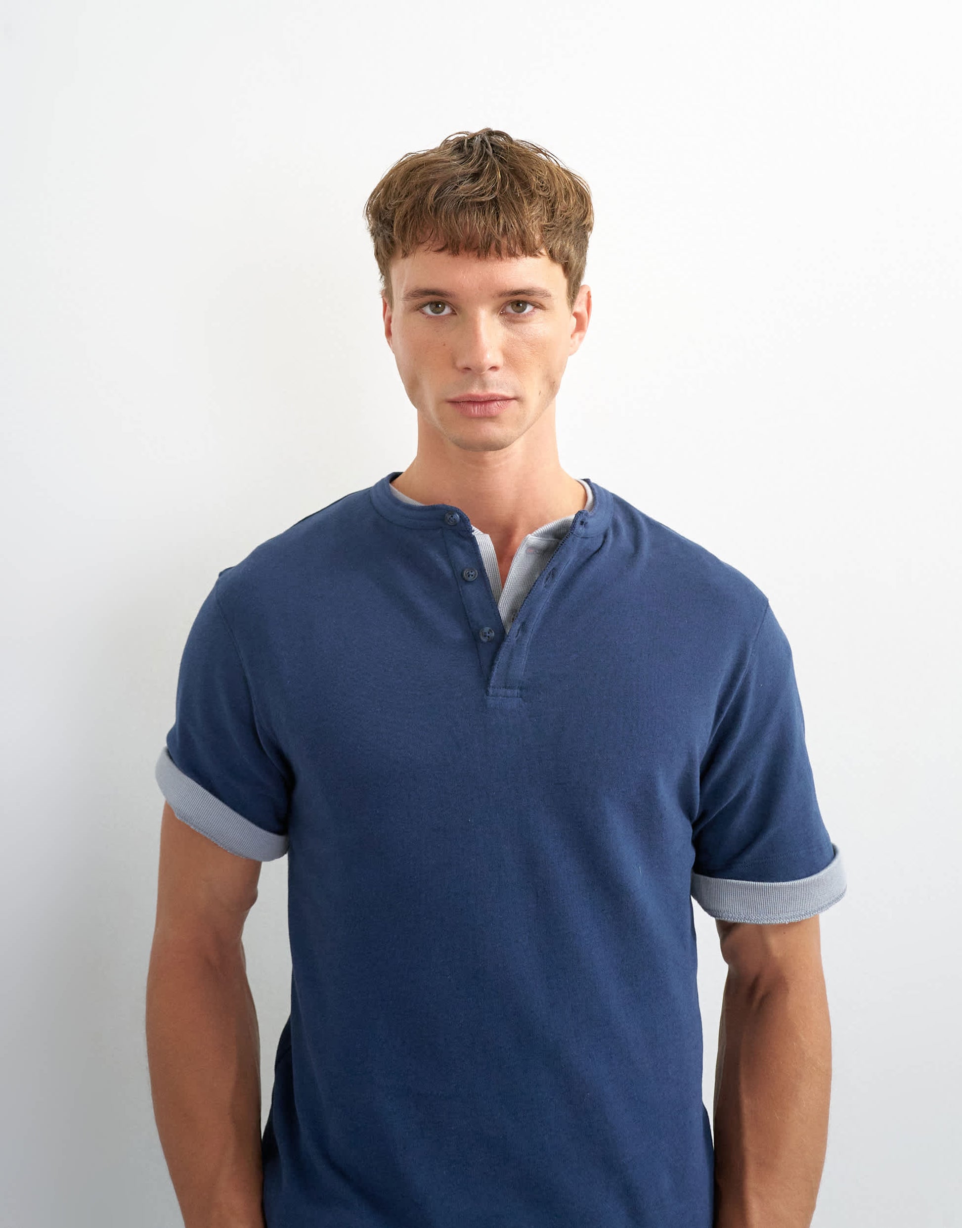 Topman relaxed fit linen mix henley t-shirt in navy