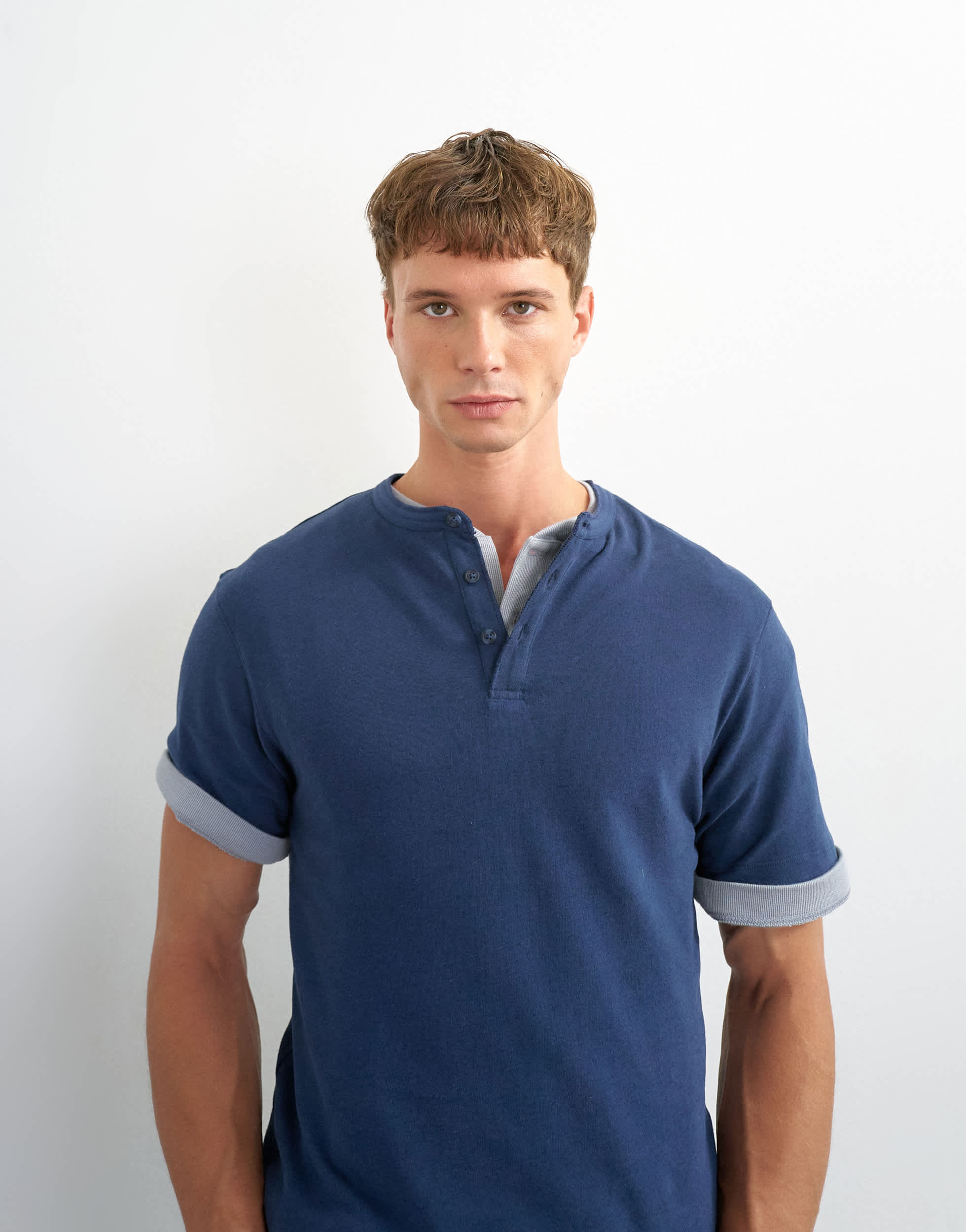 Topman relaxed fit linen mix henley t-shirt in navy