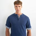 Topman relaxed fit linen mix henley t-shirt in navy
