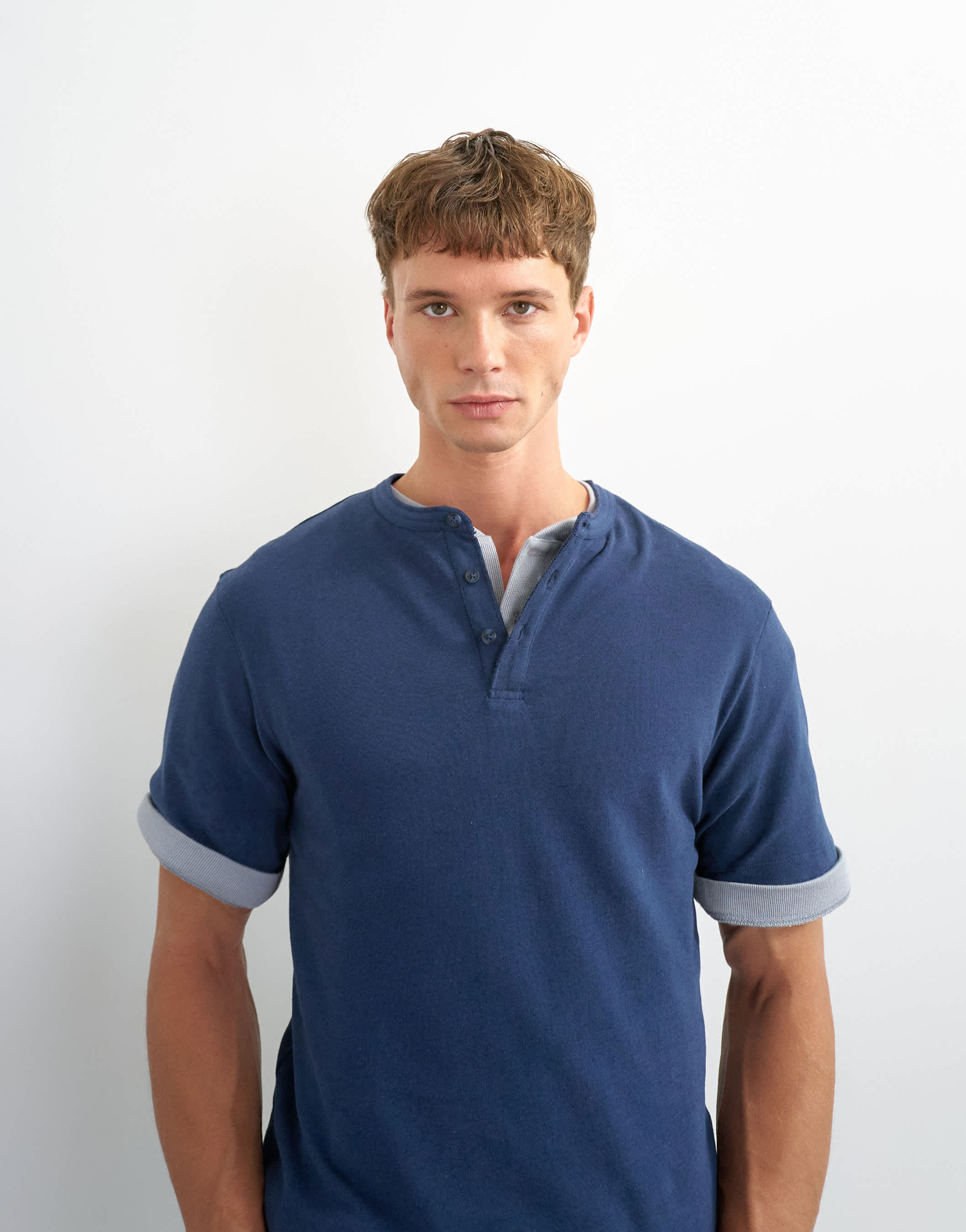 Topman relaxed fit linen mix henley t-shirt in navy