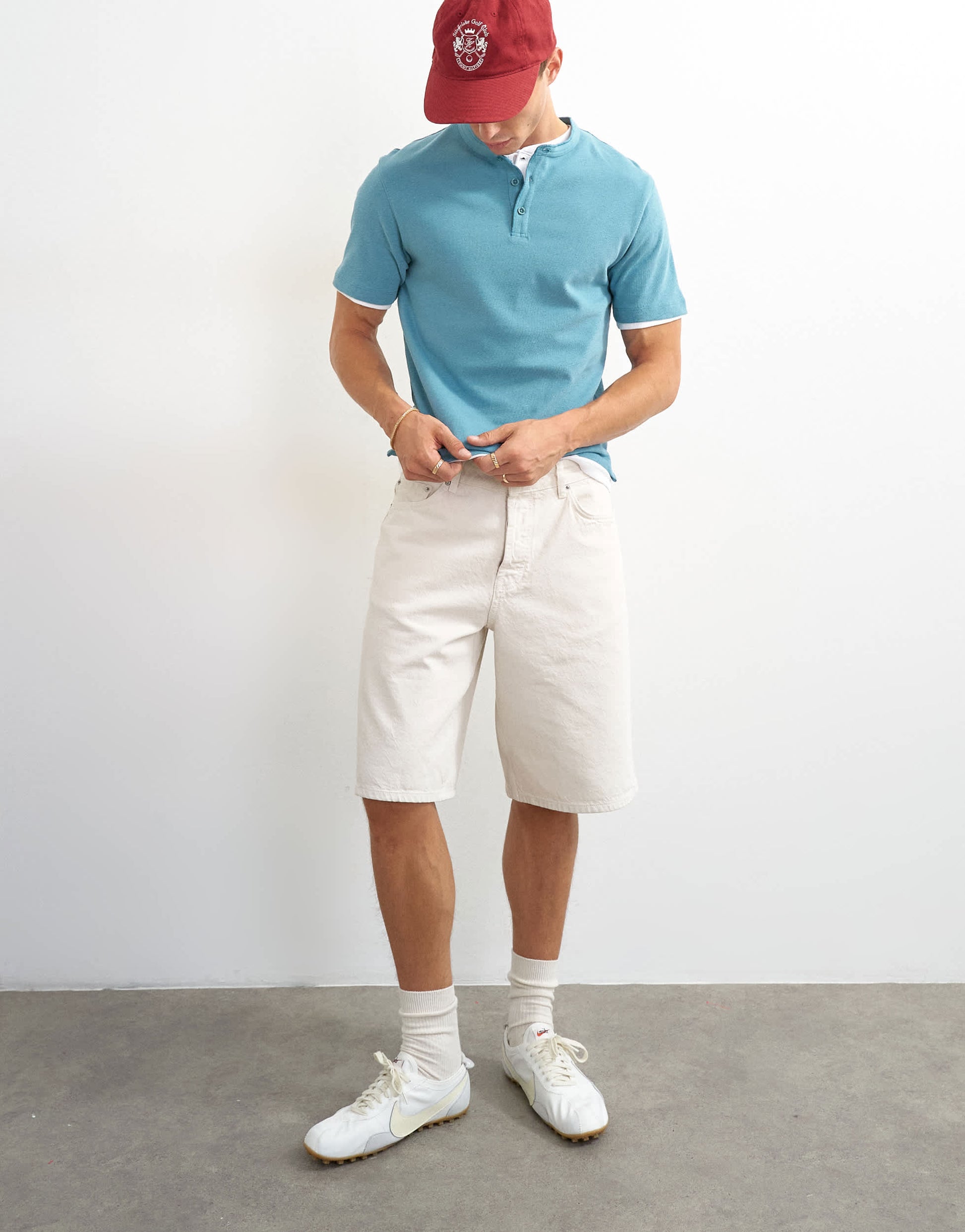 Topman relaxed fit linen mix henley t-shirt in petrol blue