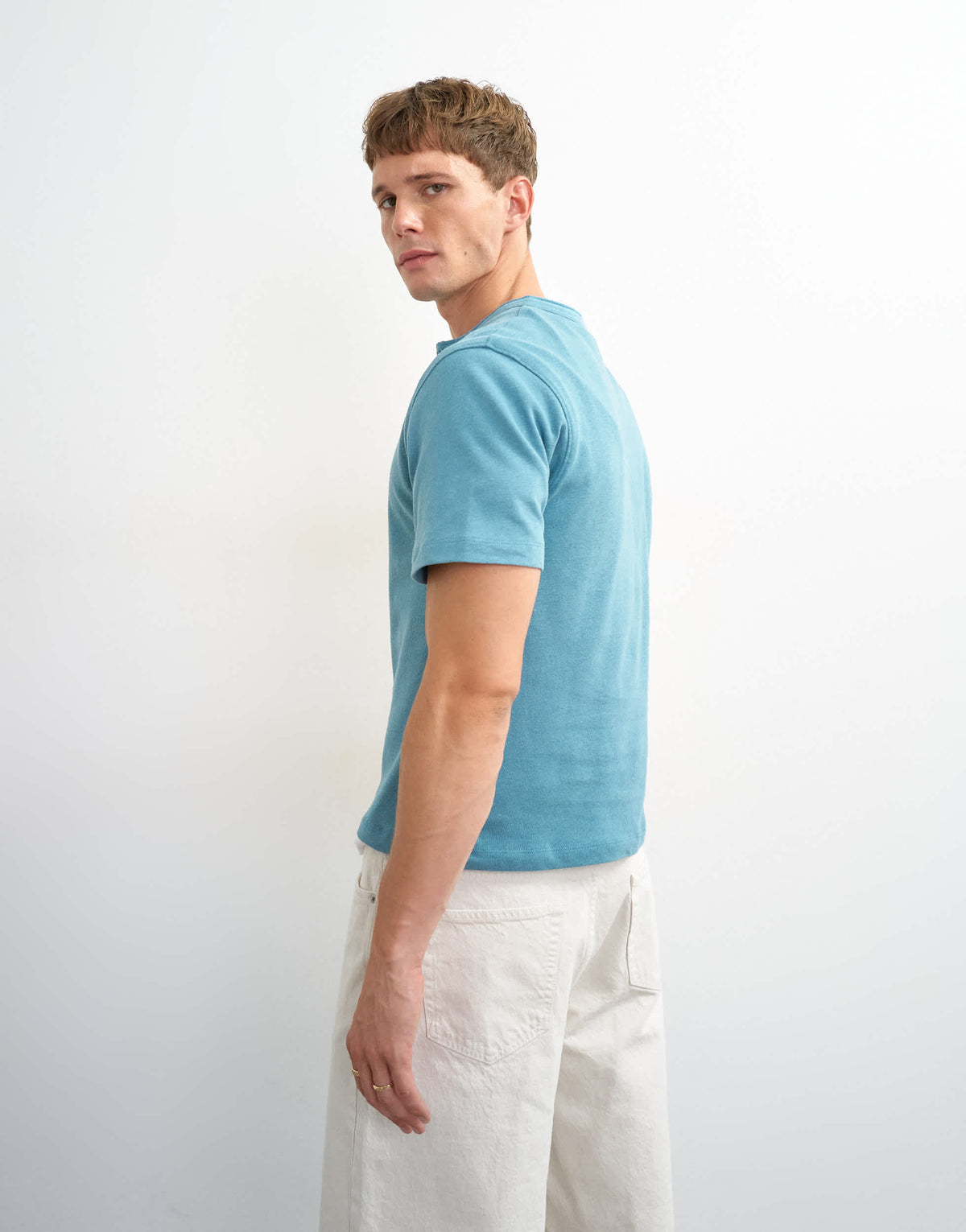 Topman relaxed fit linen mix henley t-shirt in petrol blue