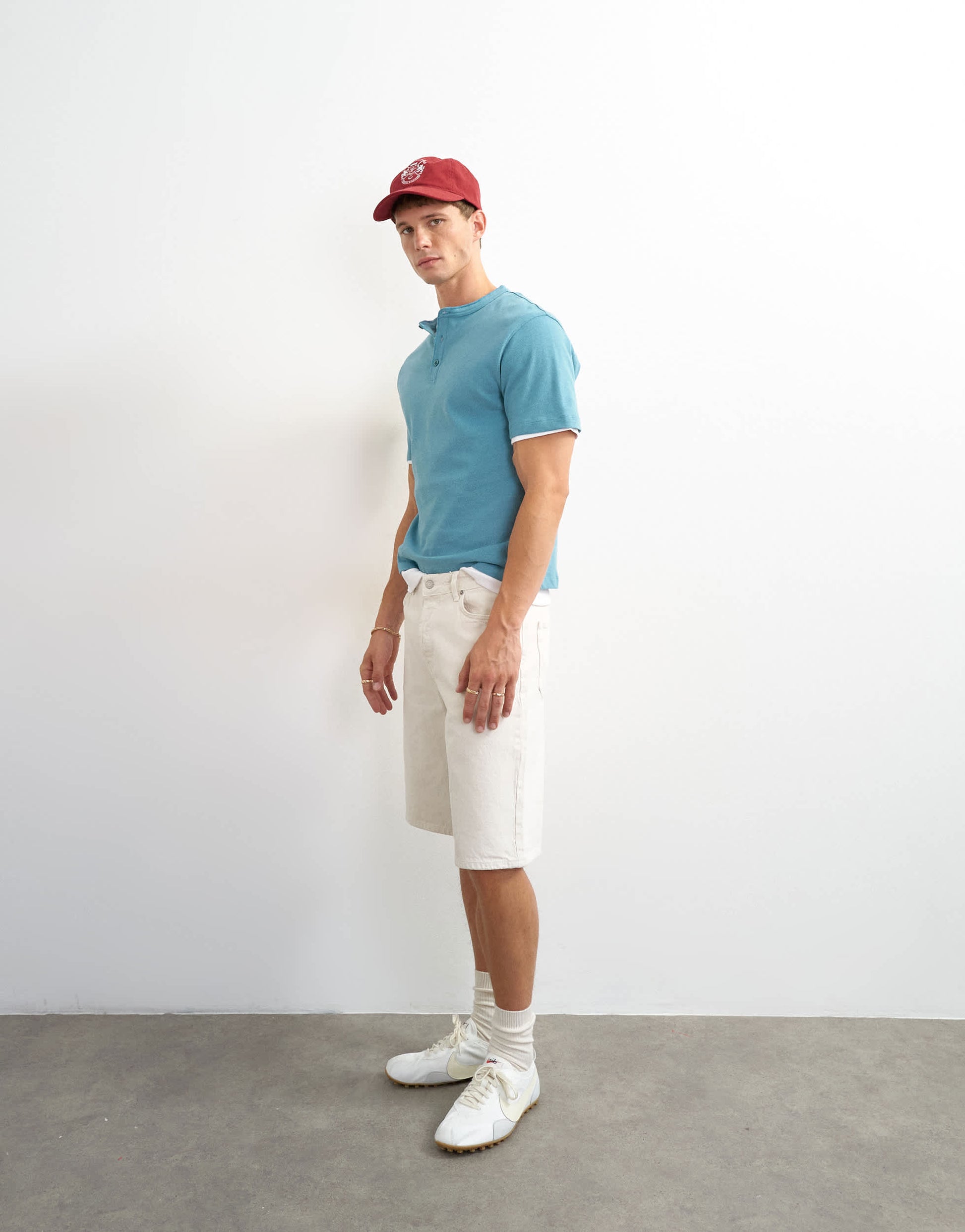 Topman relaxed fit linen mix henley t-shirt in petrol blue