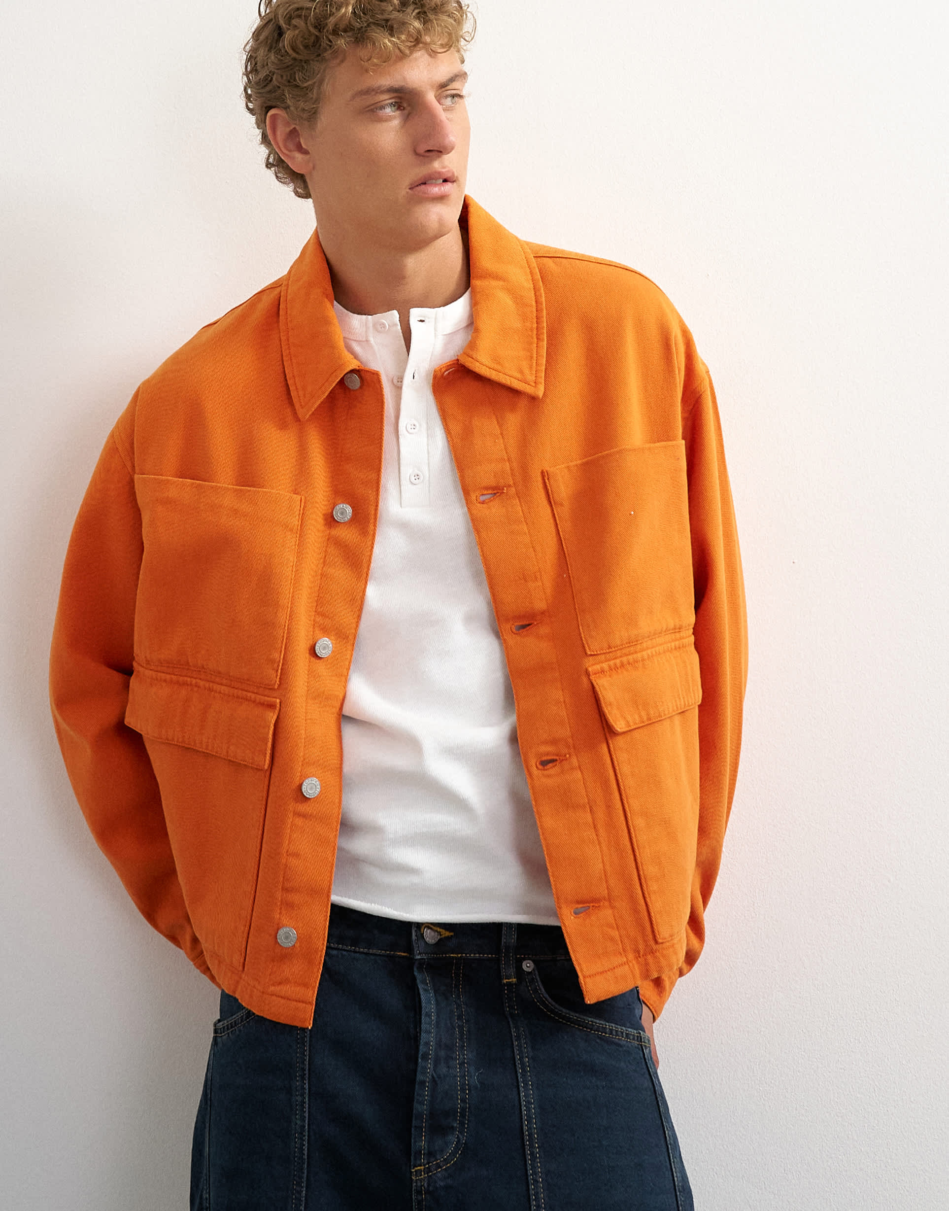Topman oversized fit twill harrington jacket in washed burnt orange