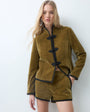 Topshop co-ord velvet knot detail jacket with nero collar in green