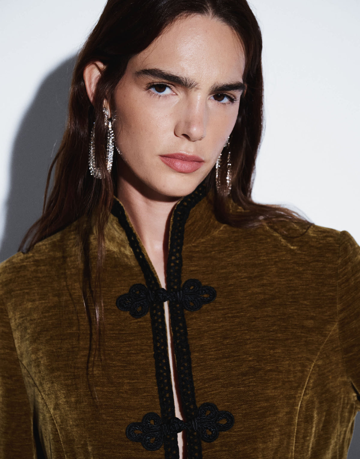 Topshop co-ord velvet knot detail jacket with nero collar in green