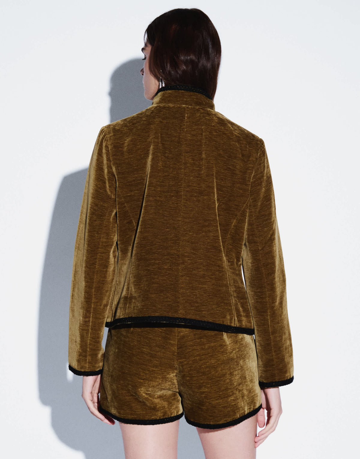 Topshop co-ord velvet knot detail jacket with nero collar in green