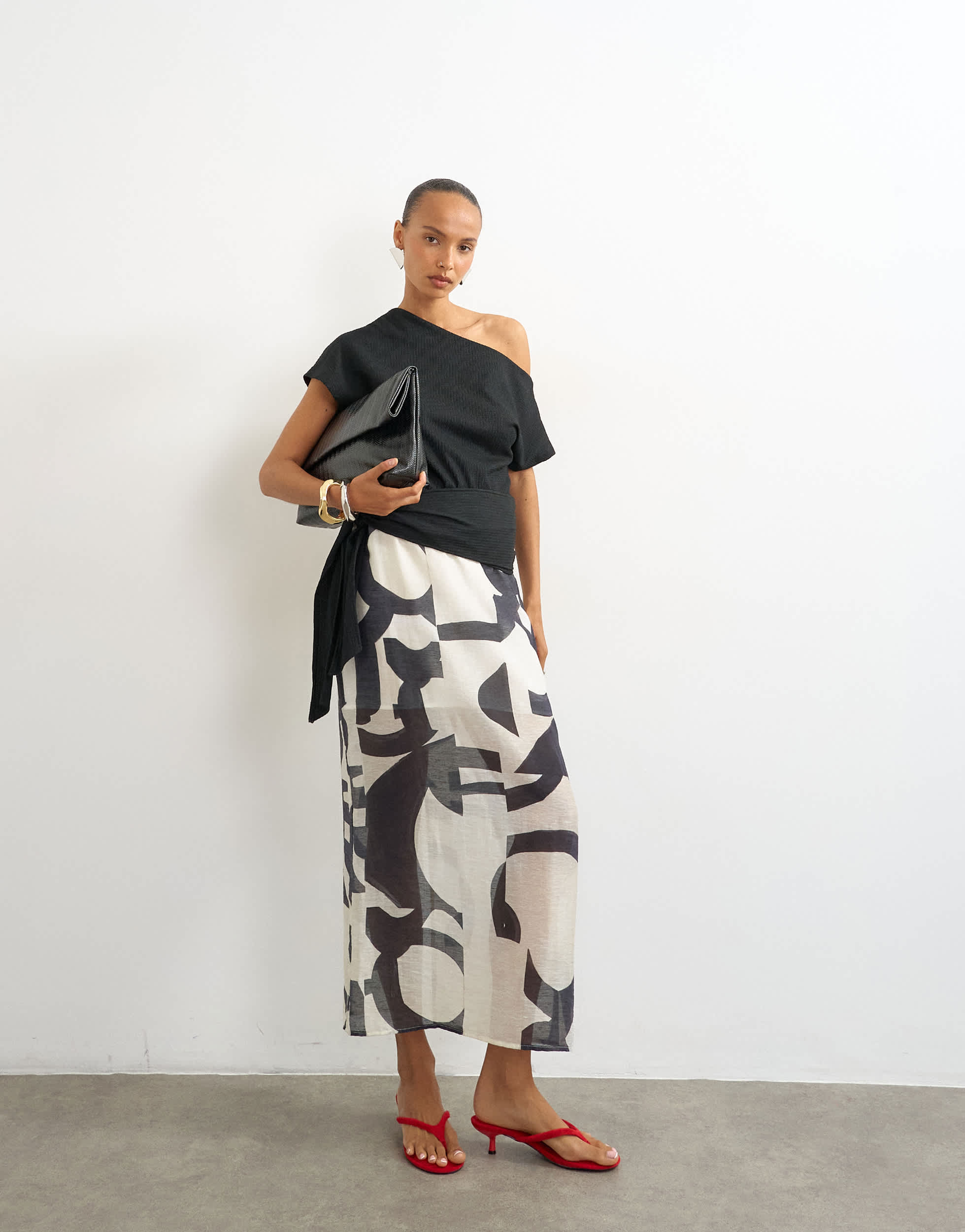 Topshop sheer column midi skirt in mono print
