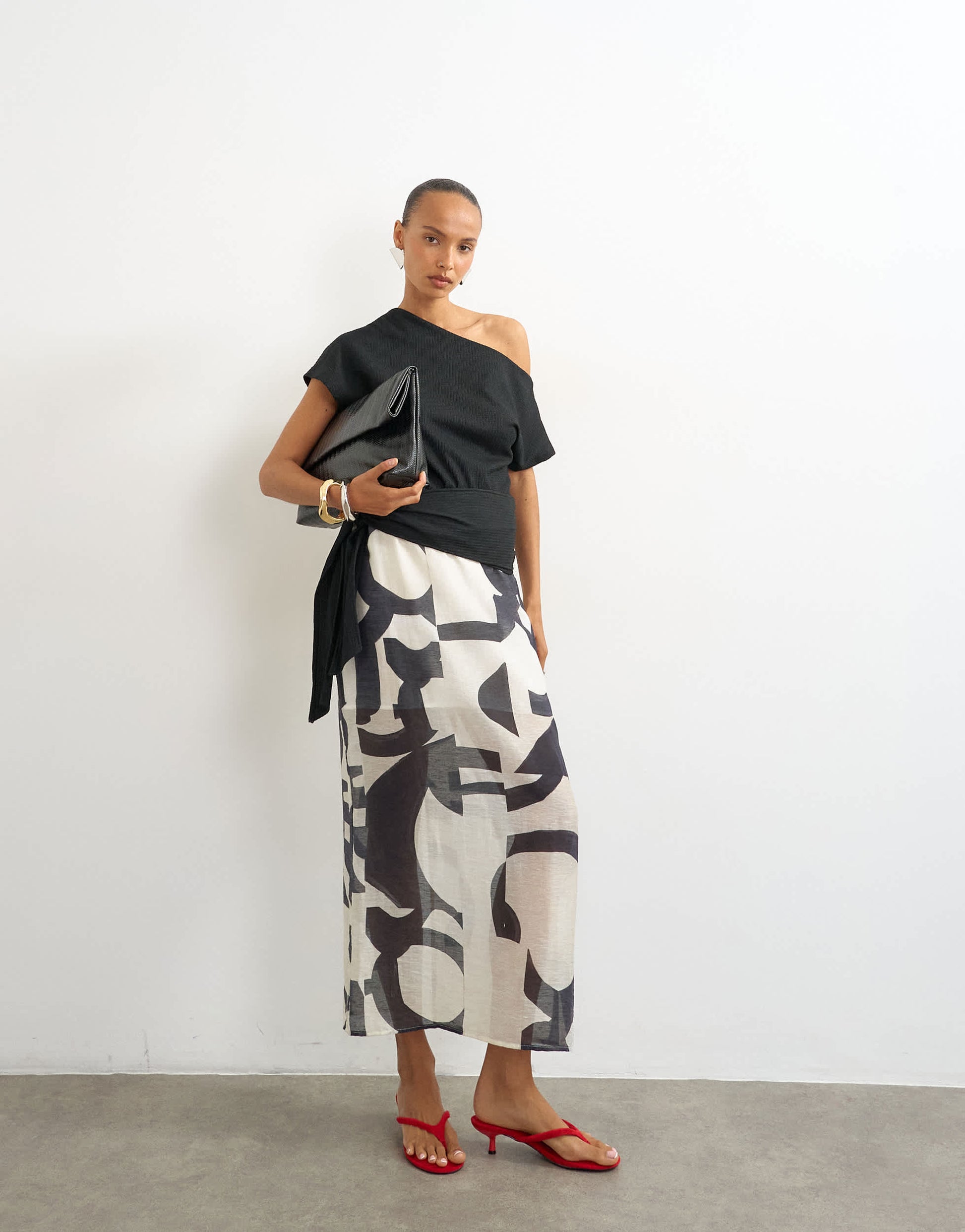 Topshop sheer column midi skirt in mono print