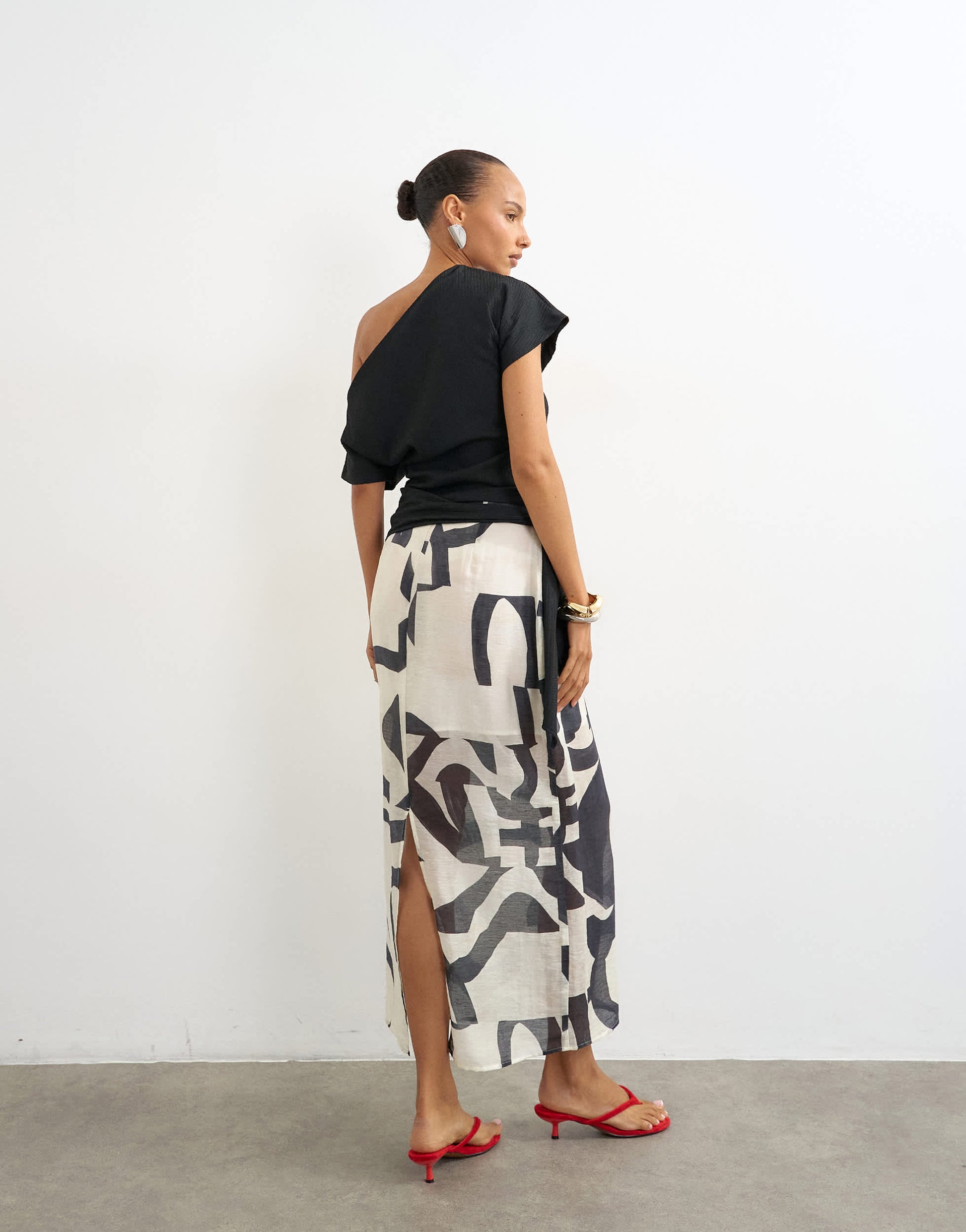 Topshop sheer column midi skirt in mono print