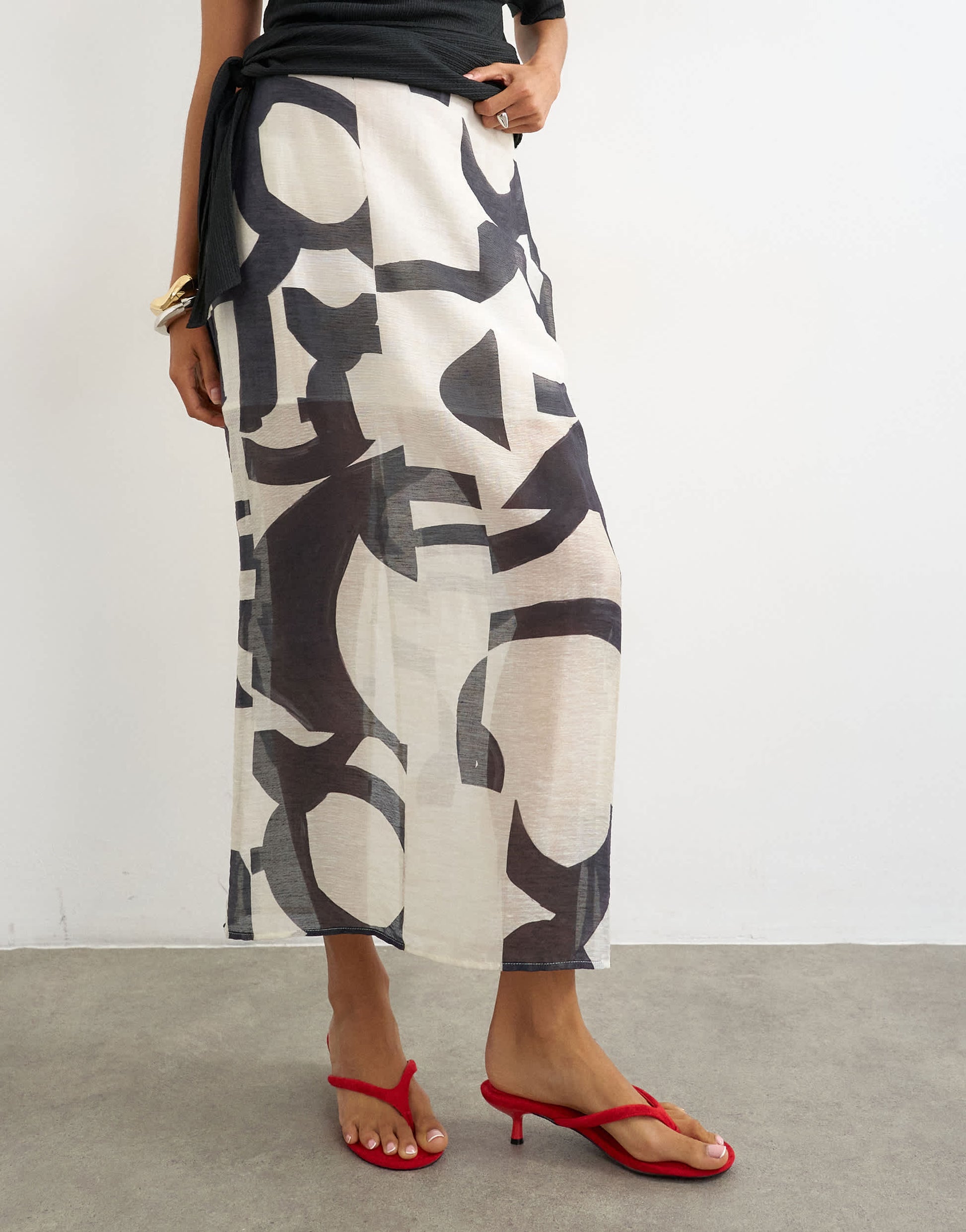 Topshop sheer column midi skirt in mono print