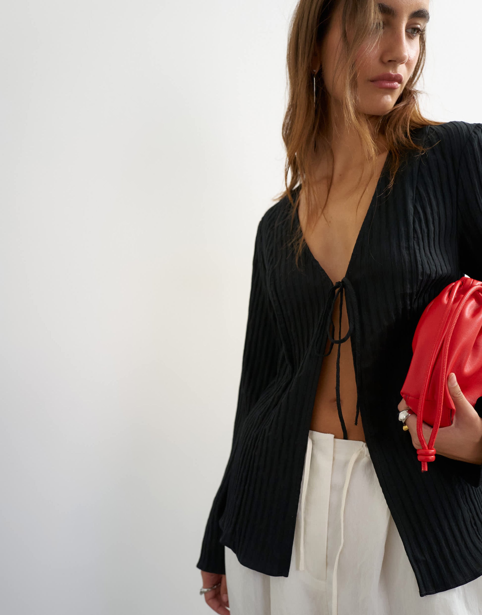 Topshop tie detail blouse in black
