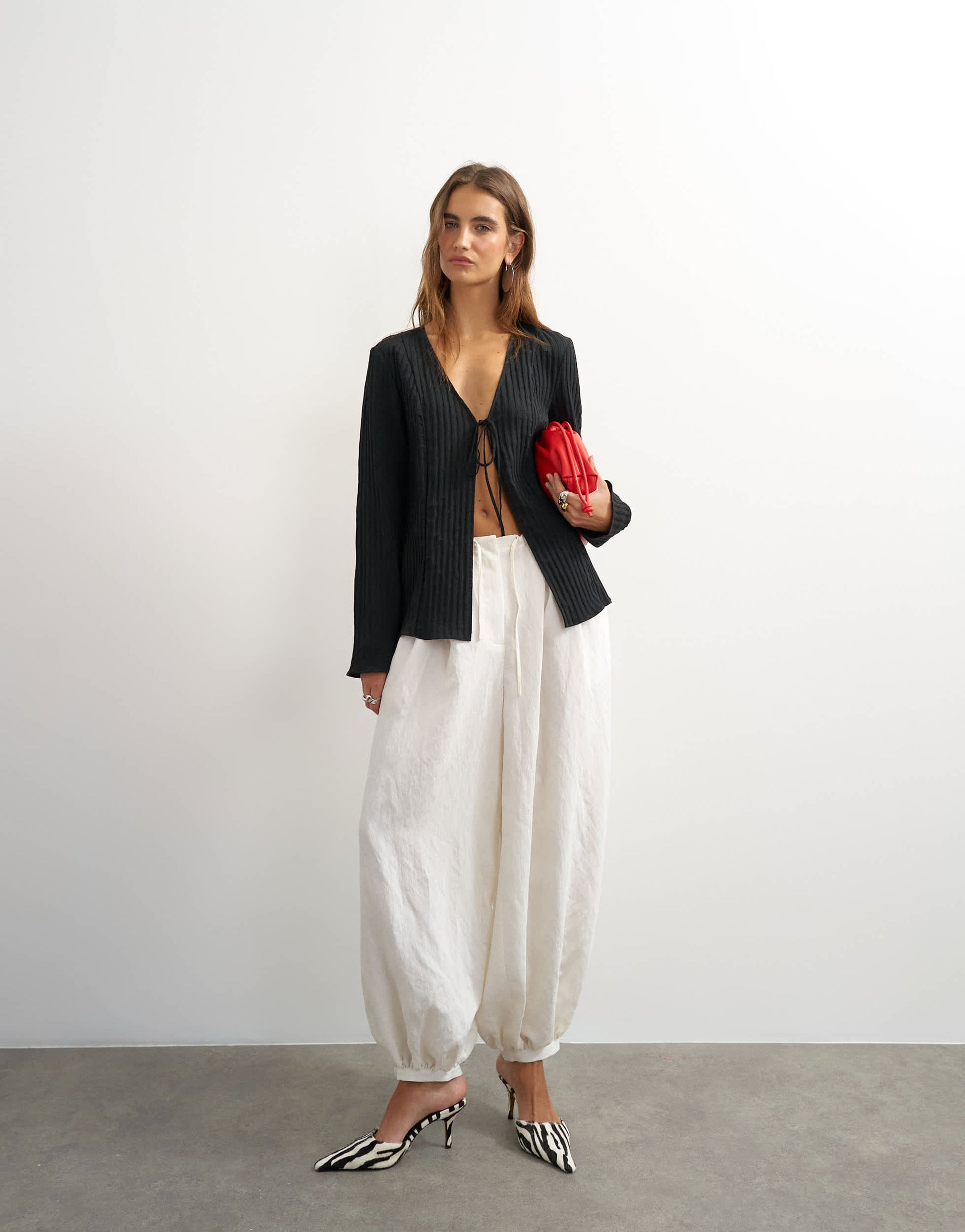 Topshop tie detail blouse in black