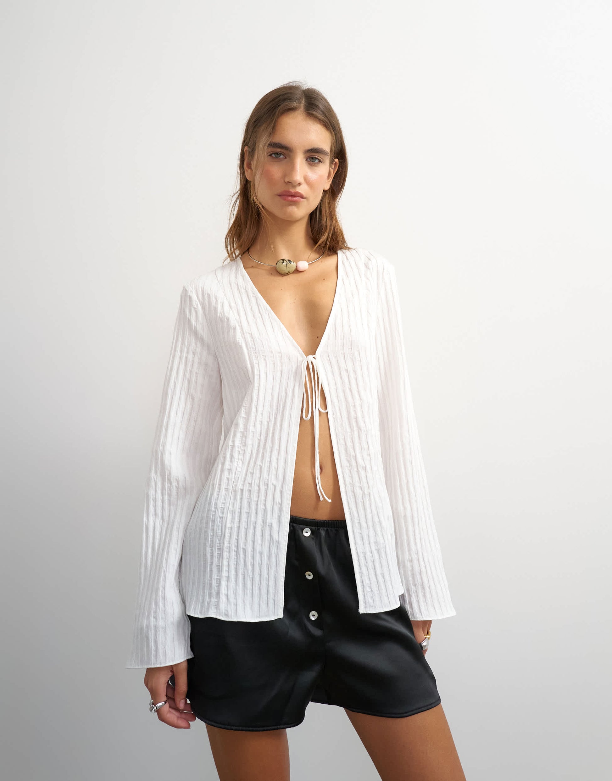 Topshop tie detail blouse in ecru