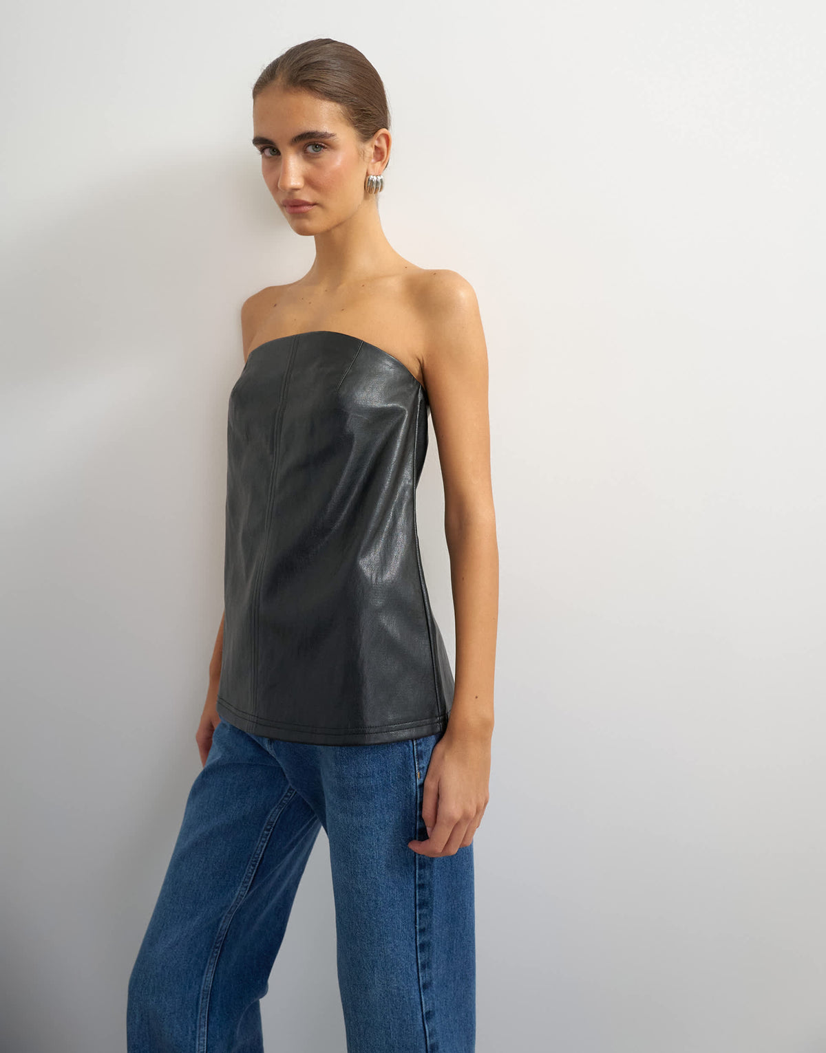 Topshop faux leather clean bandeau in black