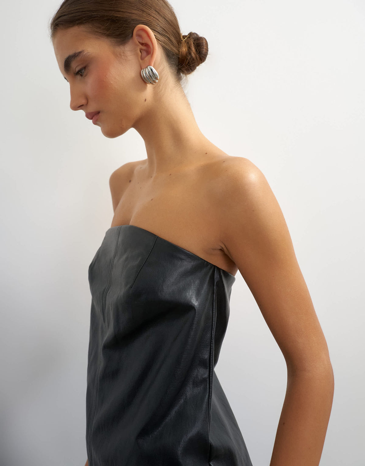 Topshop faux leather clean bandeau in black