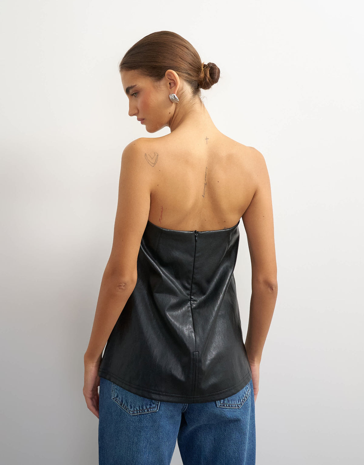 Topshop faux leather clean bandeau in black