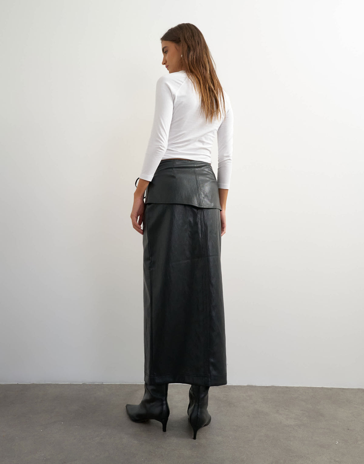 Topshop faux leather wrap tie detail maxi skirt in black