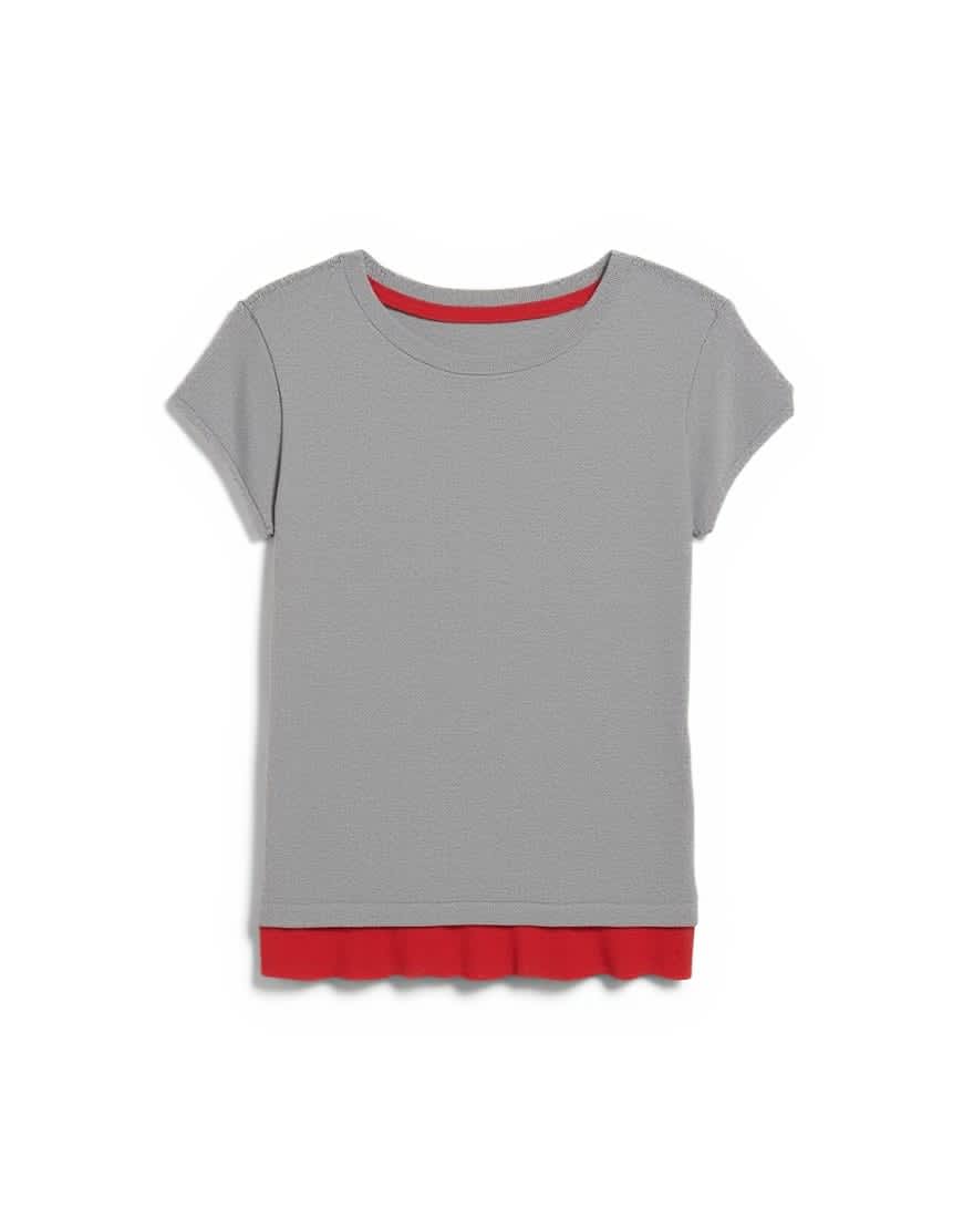Topshop knitted double layer t-shirt in red and grey