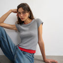 Topshop knitted double layer t-shirt in red and grey