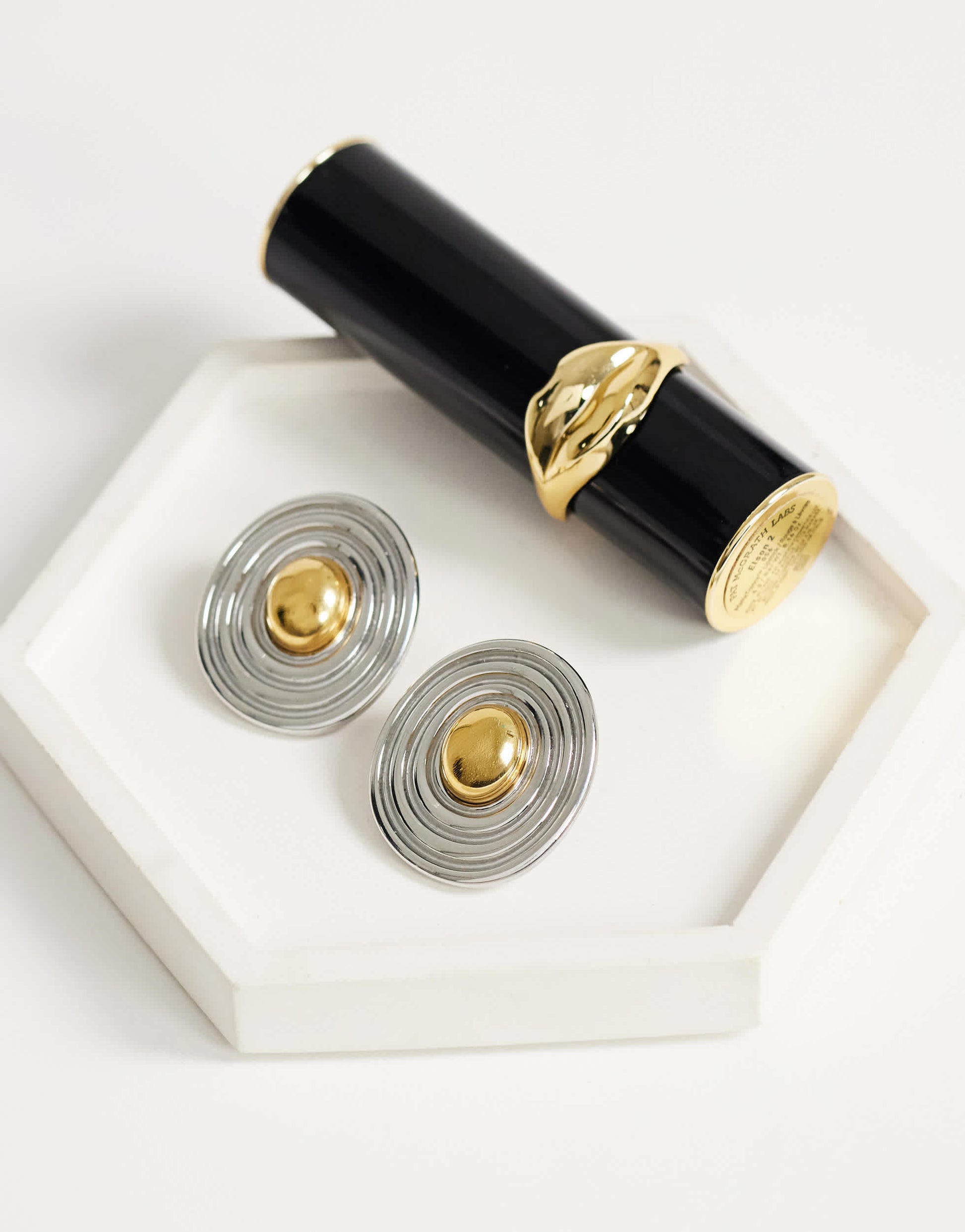 Topshop Enzo waterproof stainless steel stud earring in silver with gold