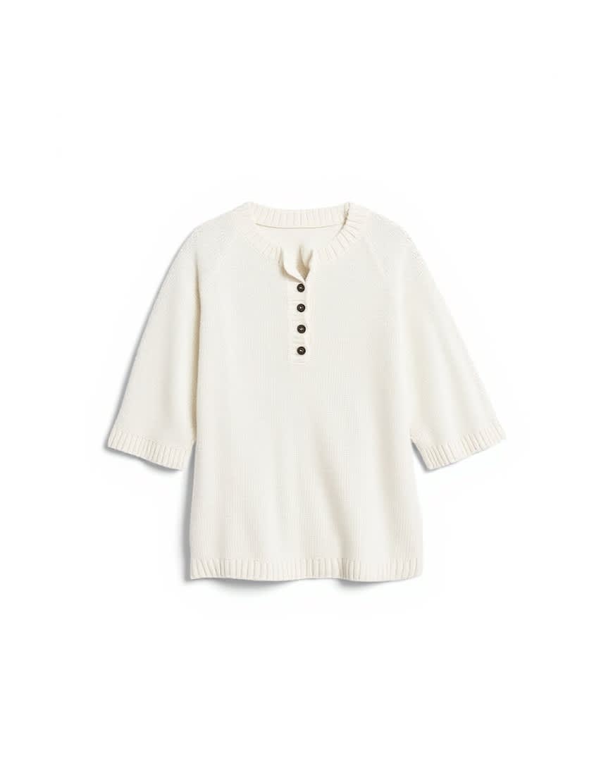 Topshop knitted henley t-shirt in ivory
