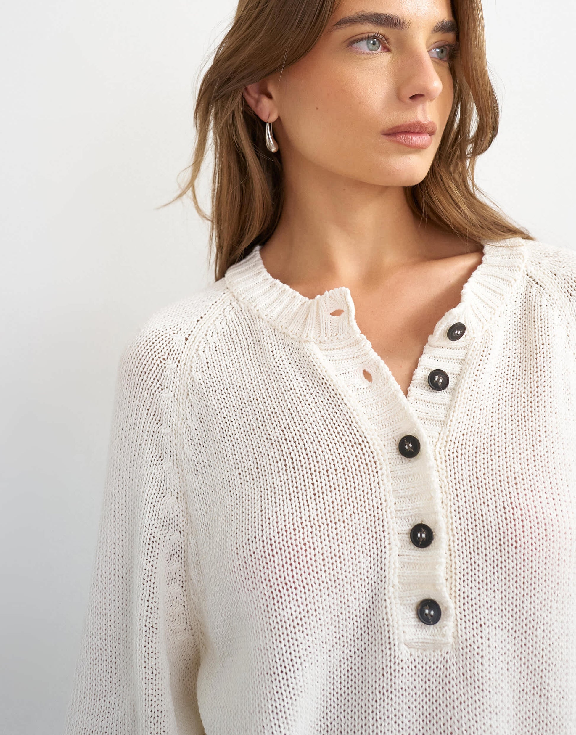 Topshop knitted henley t-shirt in ivory