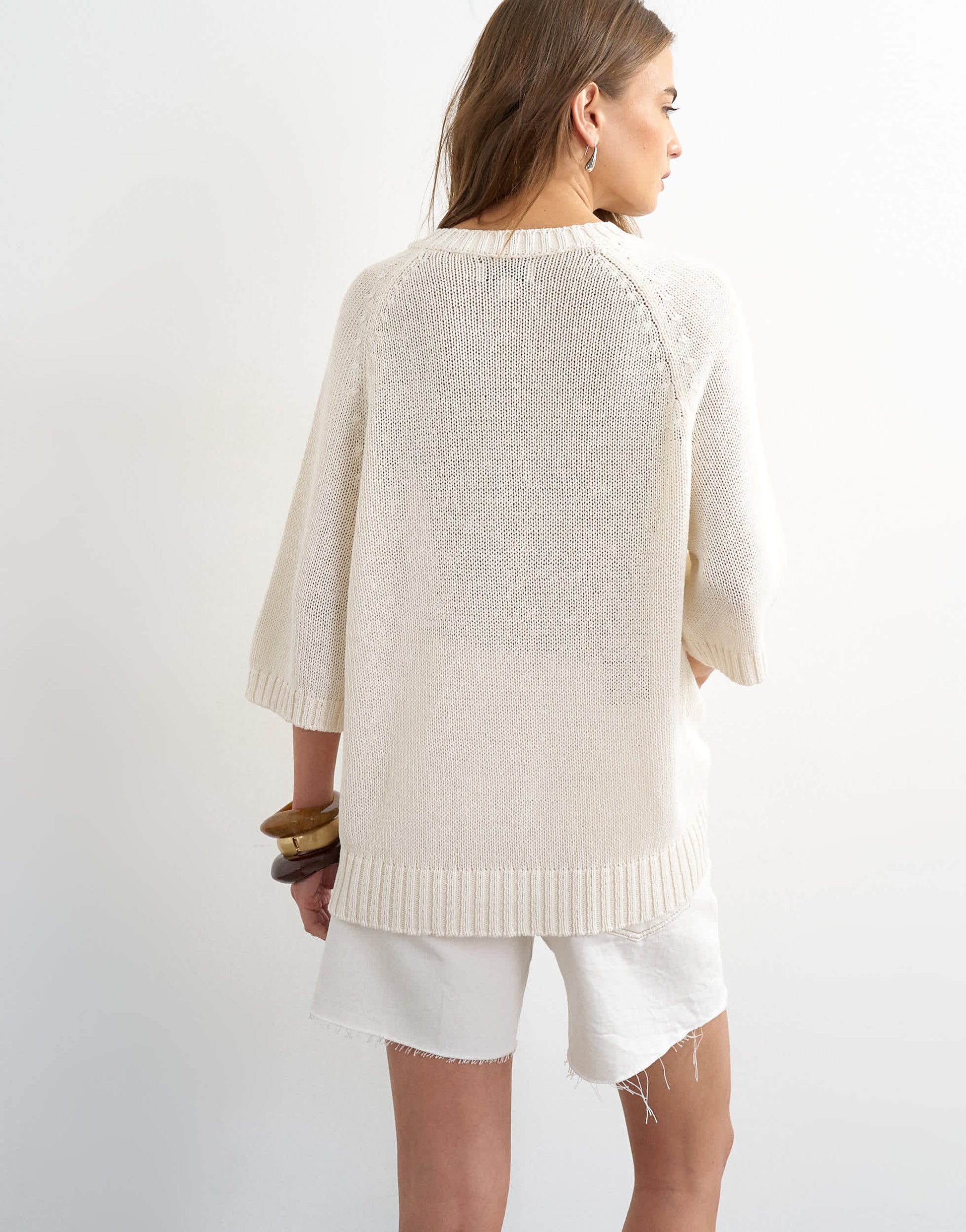 Topshop knitted henley t-shirt in ivory