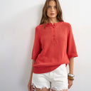 Rotes Henley-T-Shirt aus Strick von Topshop
