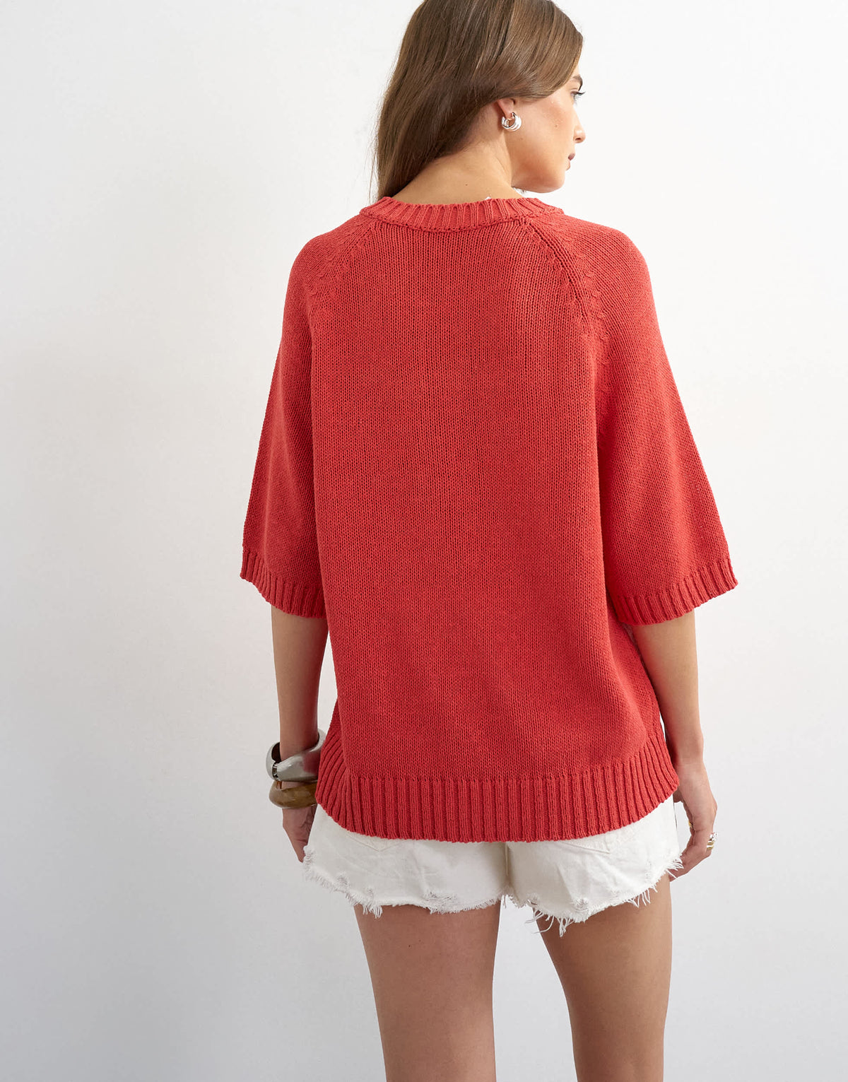 Topshop knitted henley t-shirt in red