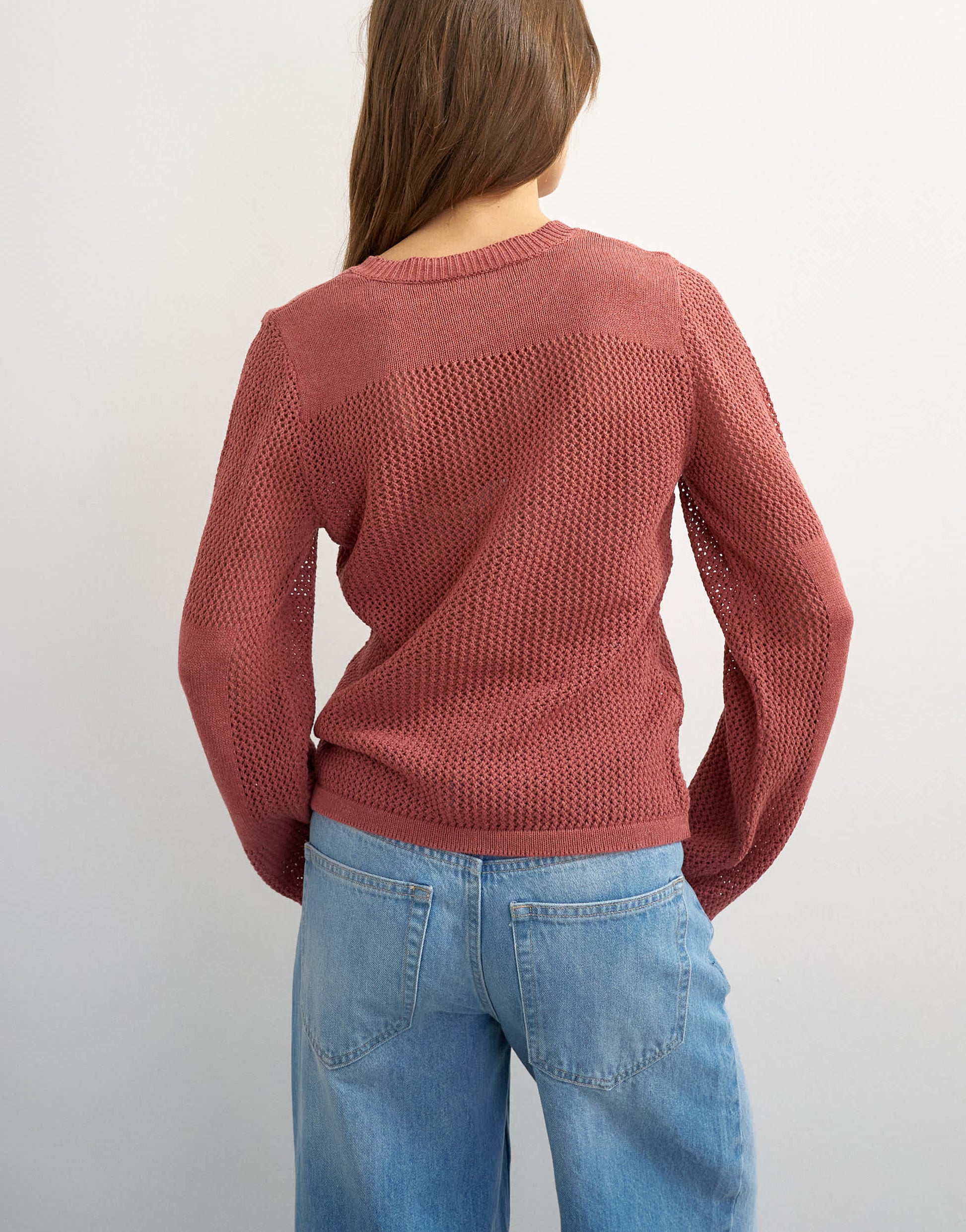 Topshop knitted fine gauge henley top in rust red