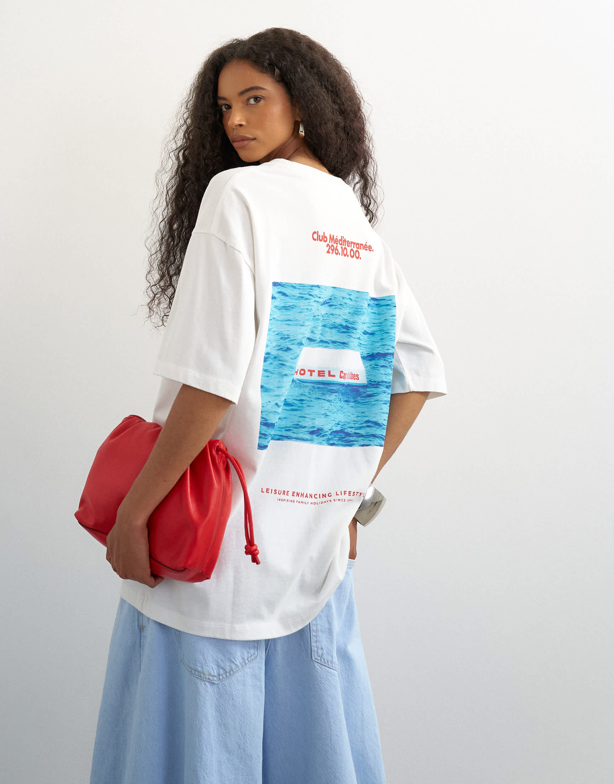 Topshop 'Club Med' graphic oversized t-shirt in white