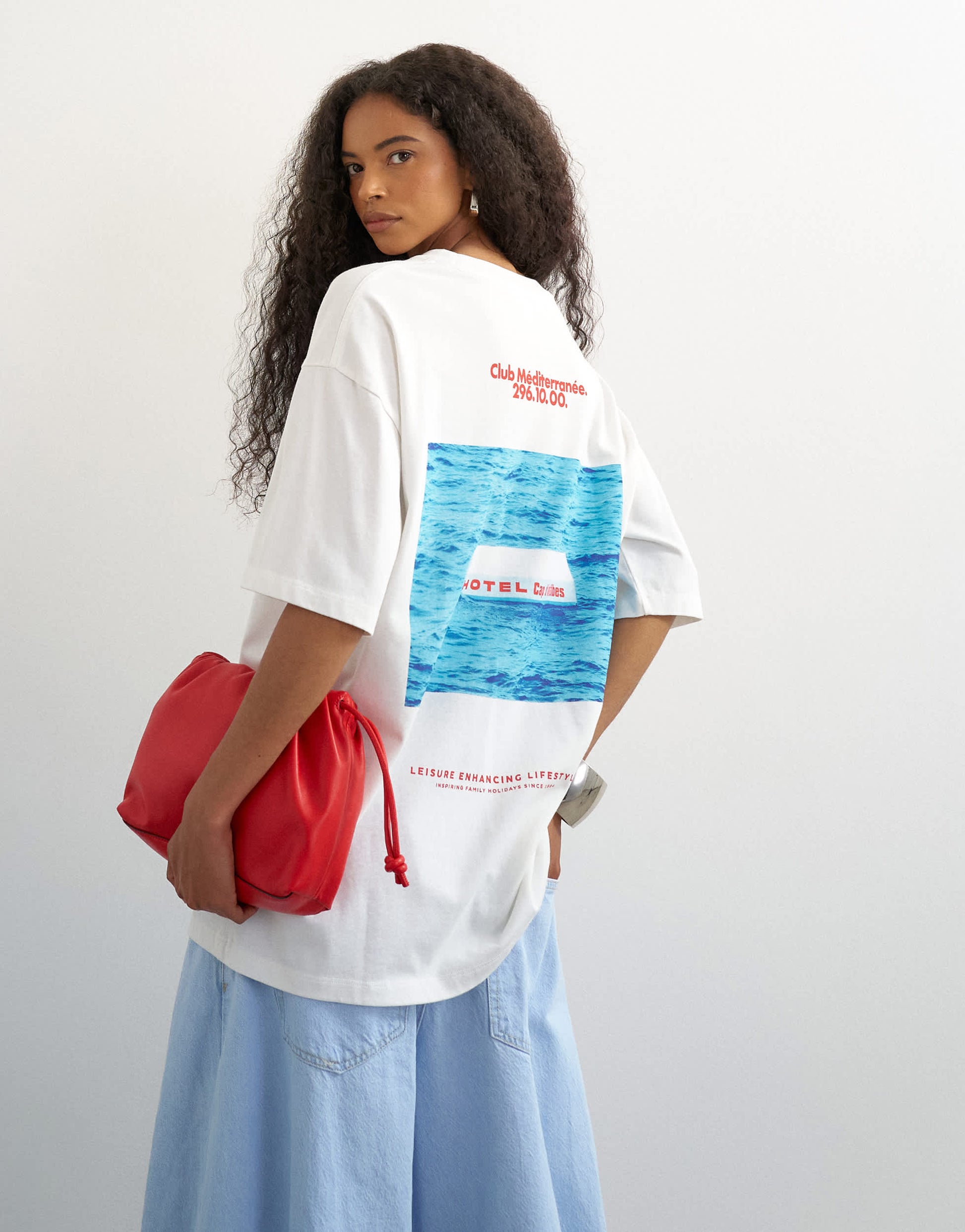 Topshop 'Club Med' graphic oversized t-shirt in white
